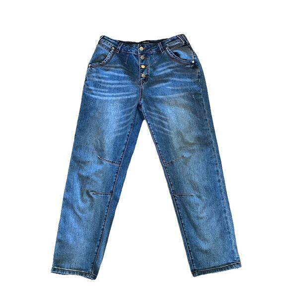 Flamingals Womens L 30 US 10 Straight Leg Jeans Mid Blue Wash Button Fly Ankle - Picture 2 of 8